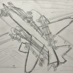 Skizze nach Anselm Kiefer, Die große Fracht, Öl, Sonnenblumen und Blei auf textilem Bildträger, 1985-1995