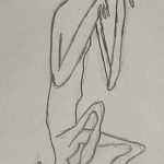 Skizze nach Germaine Richier, La Mante, Grande (Große Gottesanbeterin), 1946, Bronze, Holzsockel